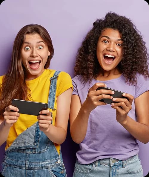Friends playing mobile games together
