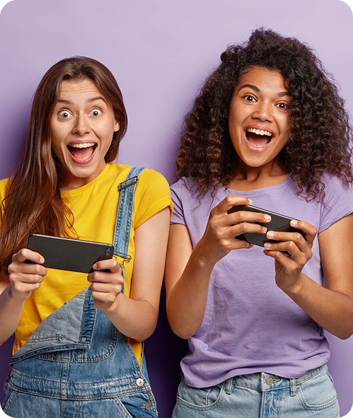 Friends playing mobile games together